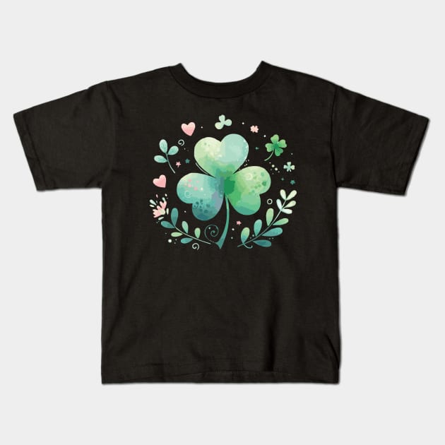 Lucky Shamrock Watercolor Kids T-Shirt by Heartsake